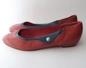 Vintage red leather flat ballerina shoes