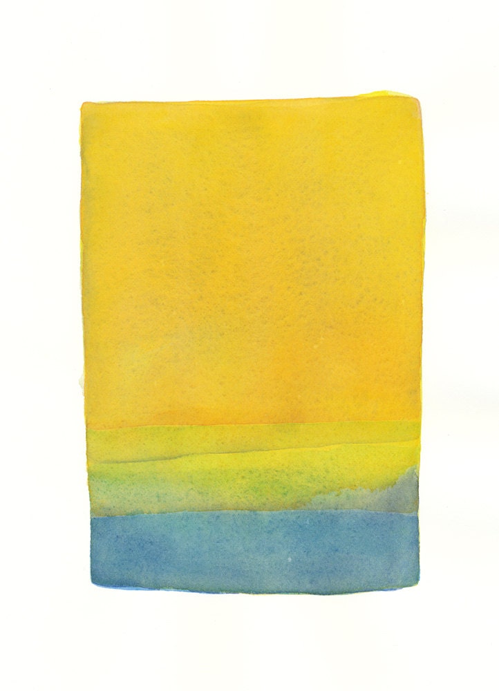 small original painting, soft orange to green blue color form, small-scale watercolor painting