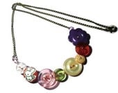Bunny rabbit button and funky floral necklace, fabric, retro