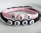 Custom Color His Hers Couples Bracelets, Adjustable Square Knot Macrame Bracelet, Beaded Boyfriend Girlfriend Bracelets