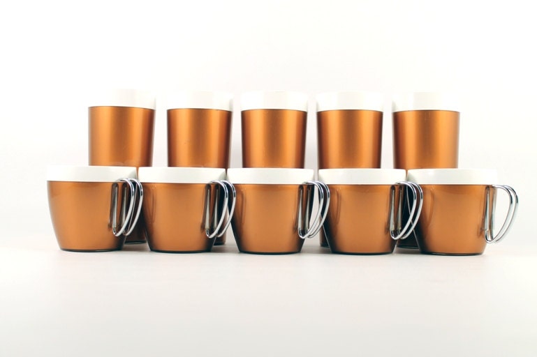 Vintage NFC Copper Colored Plastic Thermal Tumbler and Cup Set