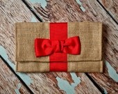 Burlap Clutch inspired by Kate Spade- Orange Grosgrain Ribbon