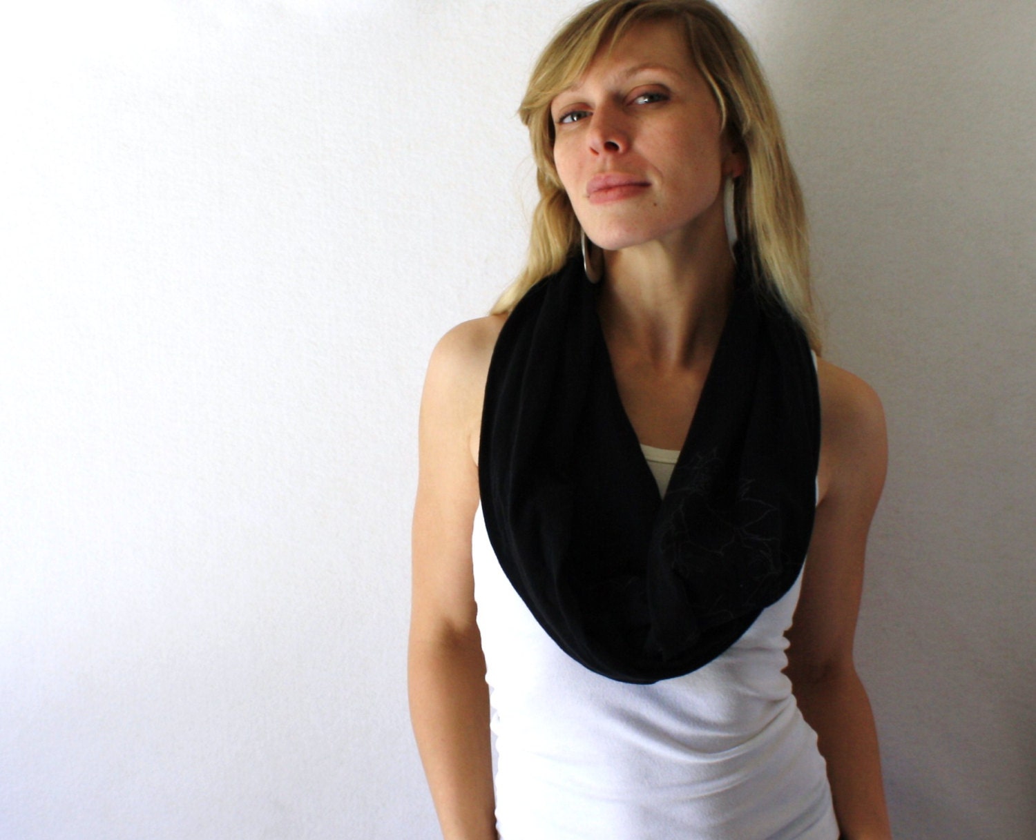Up-cycled Black Circle Scarf -  Organic Cotton - Black Scarf  - Infinity Scarf - Loop Scarf - Spring Fashion - TheSilkMoon