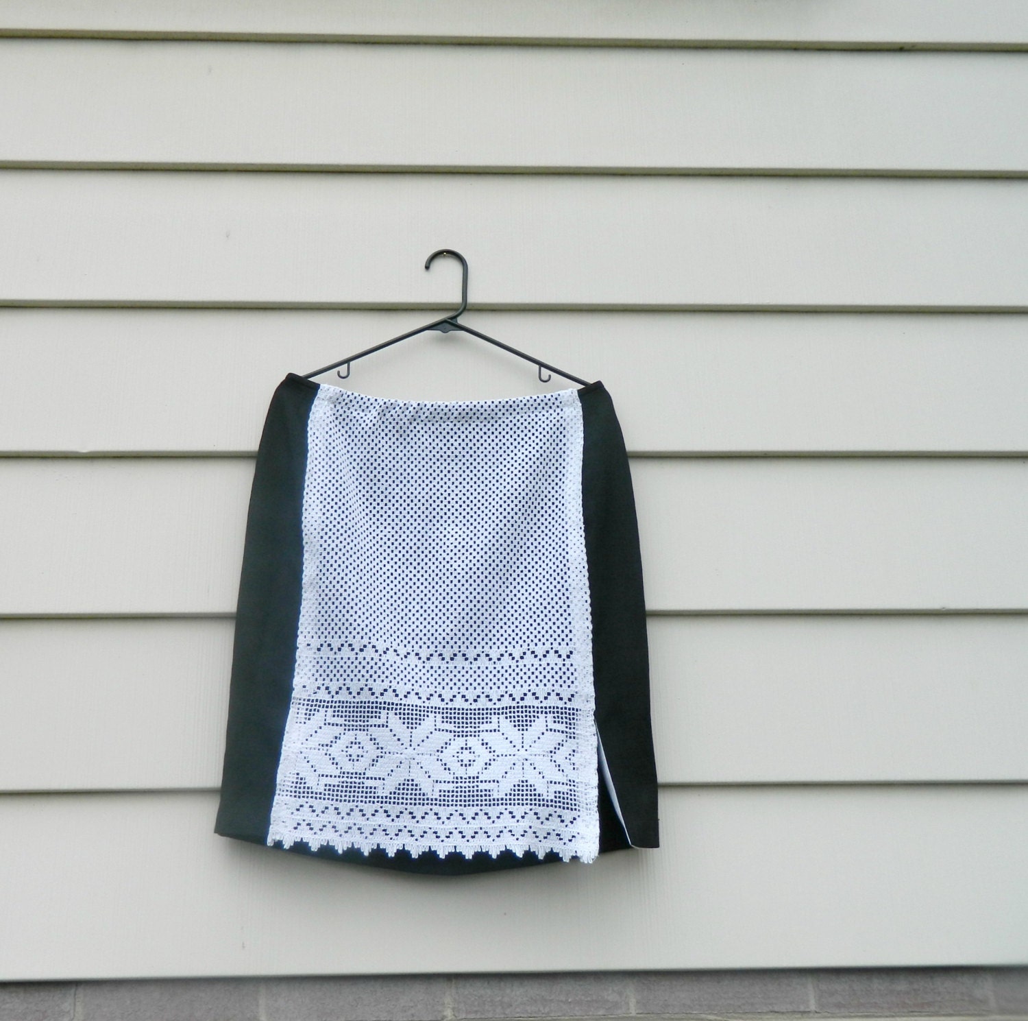 reconstructed Upcycled, Unique One-of-a-Kind Skirt classic color black and white