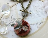 Textile and Metal Necklace, Super Large Fabric Button Necklace, Textile Jewelry, cut velvet and vintage millinery