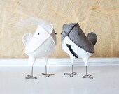 Custom MINI Wedding Cake Topper Vintage Fabric Love Birds with Veil and Tie, Design Your Own, Customizable Wedding Birds - Made to Order