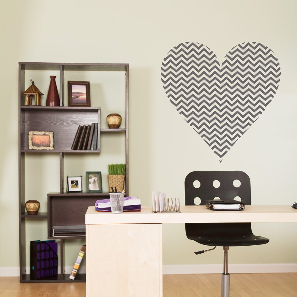 Chevron Heart Striped Wall Decal 28" x 28"