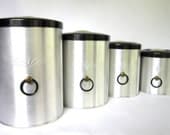 Vintage Colorama Aluminum Canister Set by Heller: Flour, Sugar, Coffee, Tea