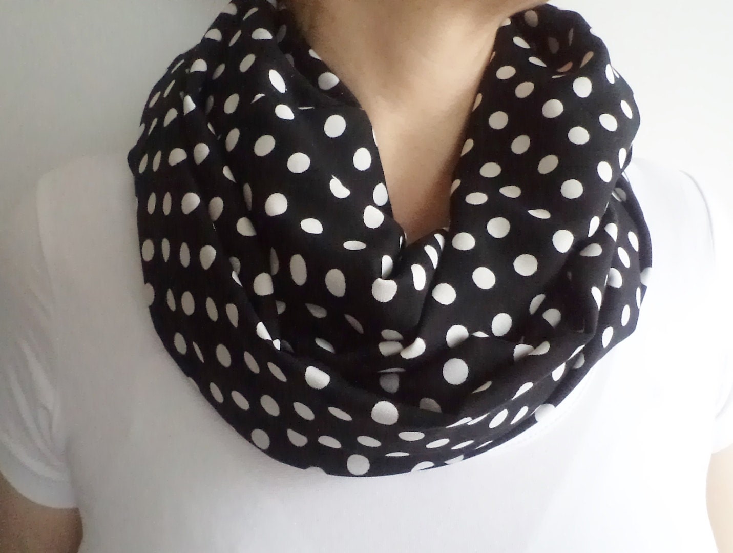 Infinity Scarf, Loop Circle, white dotted scarf, Spring Accessory, women scarf, mothers day gifts, women accessories, scarves, scarf.