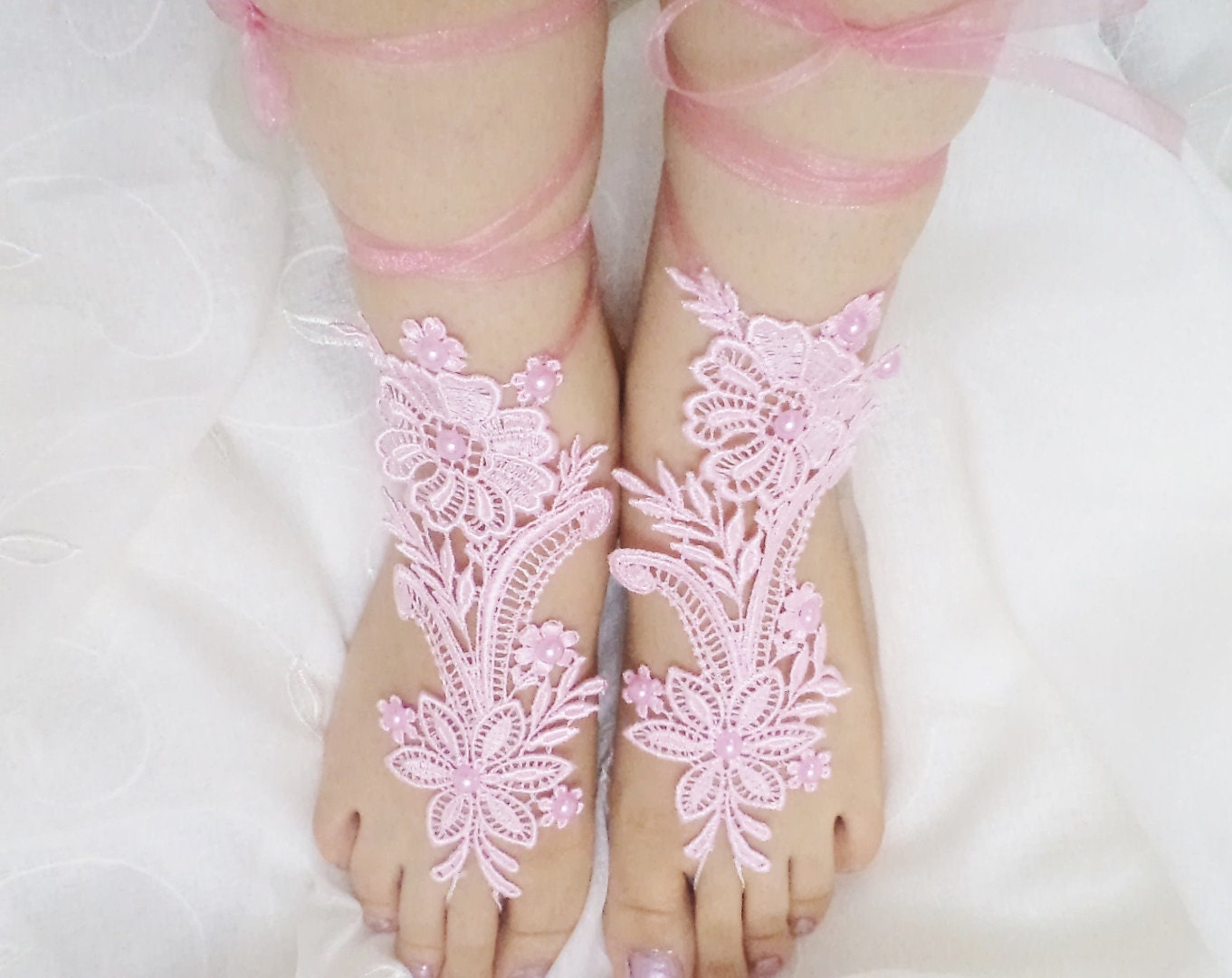 beach shoes, bridal sandals, beaded lariat sandals, wedding bridal, barefoot sandles, Pink accessories, wedding shoes, summer wear