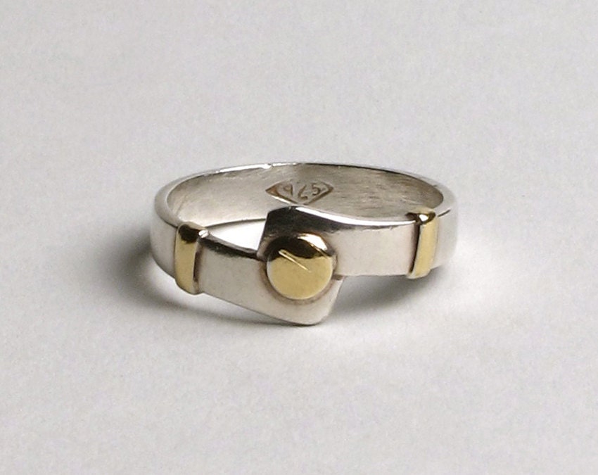 Vintage 925 Sterling Silver & Gold Wash Ring 1960s 60s 1970s 70s Size 7 Modernist Boho