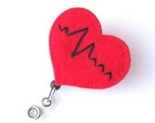 EKG Heart - Cardiac Nurse Badge Pull - Cute Badge Reels - Unique Retractable ID Badge Holder - Felt Badge Reel - RN Badge - BadgeBlooms