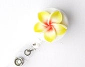 Butter Plumeria - Retractable Badge Reel - Flower Badge Holders - Designer ID Reel - Nurse Gifts - Pretty Name Badge Clips - BadgeBlooms