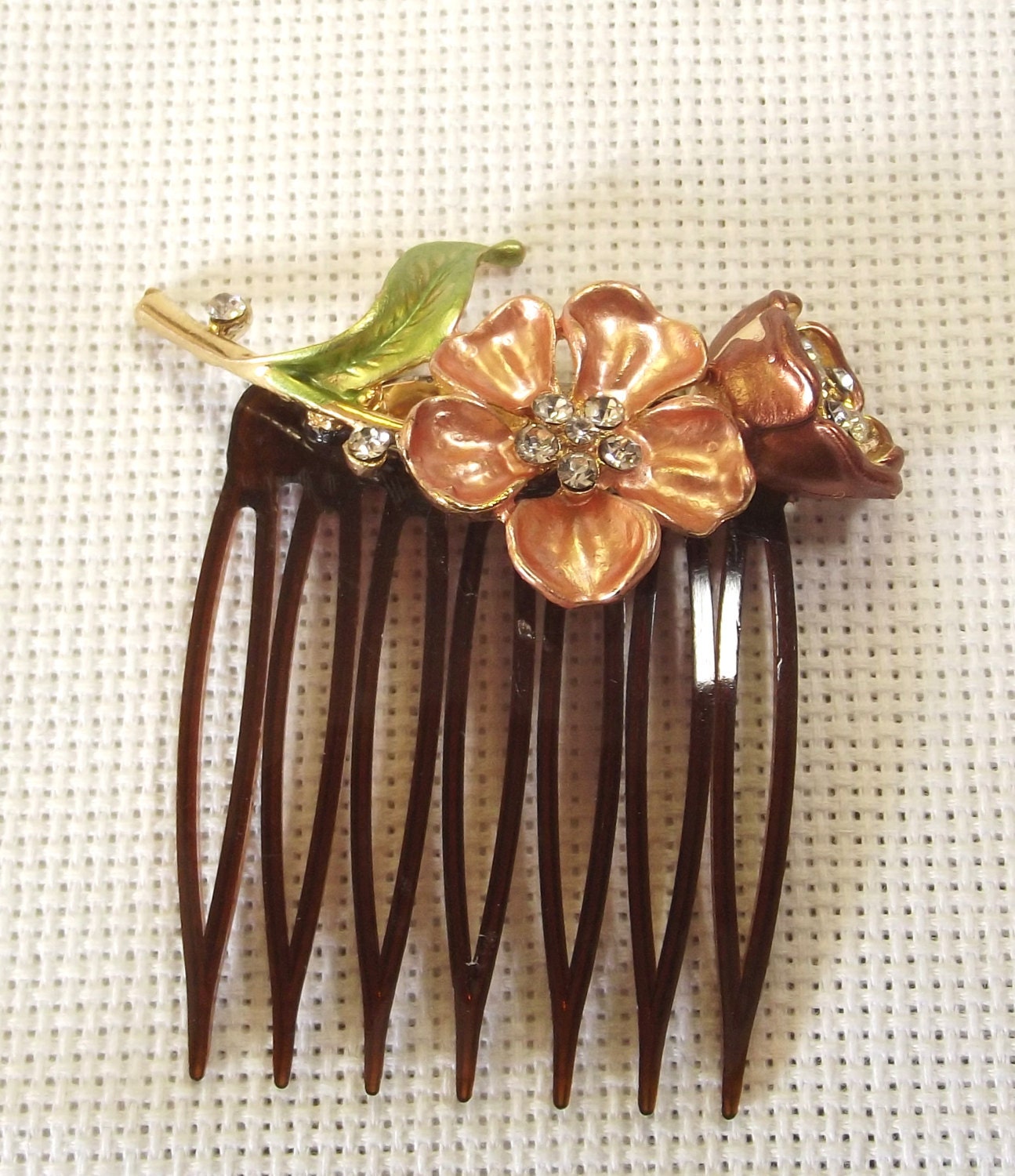 Repurposed Hair Comb, Vintage Brooch, Crystal Flowers, Bridal Hair Pin, Hair Jewelry, Costume