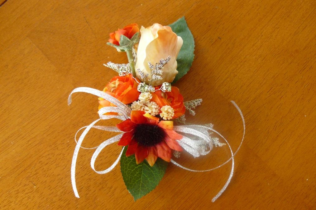 Corsage, Orange Rose Corsage, Bride Bouquet, Rose wrist corsage, prom corsage, wedding corsage