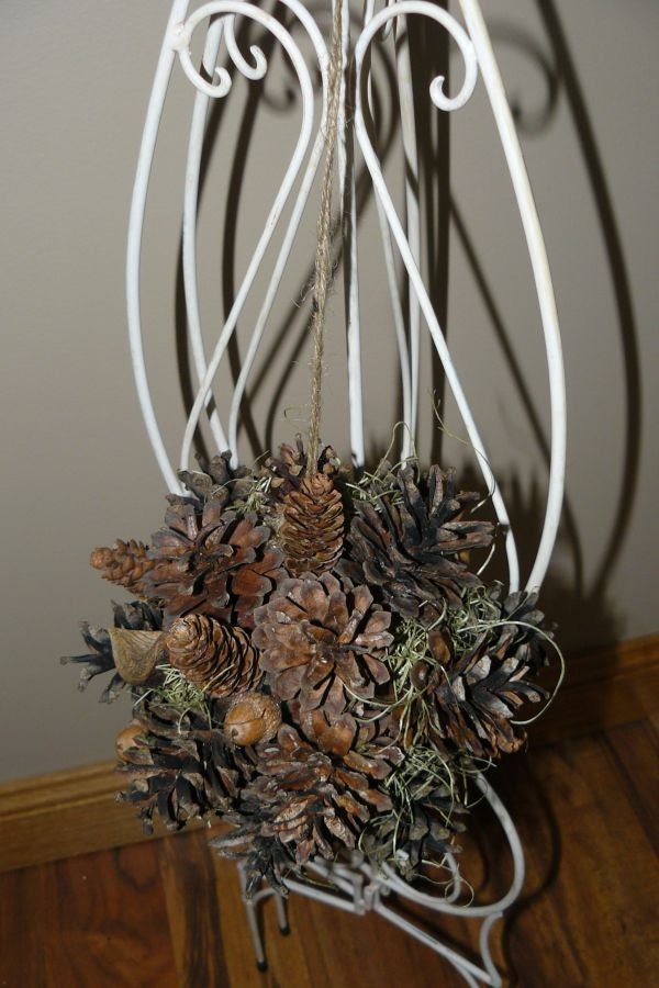 Pomander, Kissing Ball, Rustic Pomander Ball, Pine cone  Pomander, Rustic Kissing Ball,