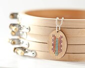 Modern Cross Stitch Kit - Bamboo Pendant with Multicolor Vertical Chevron Pattern