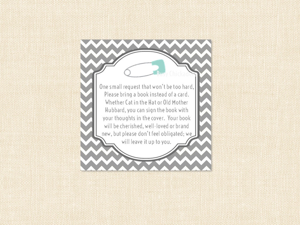 Book Shower Invitation Inserts In lieu of a card Blue Diaper Pin Printable PDF--Instant Download