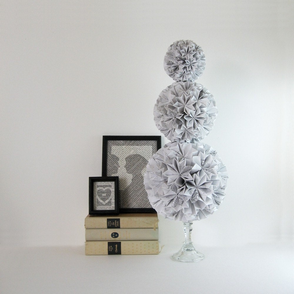 Large Paper Origami Sculpture - Topiary Home Decor - Black & White