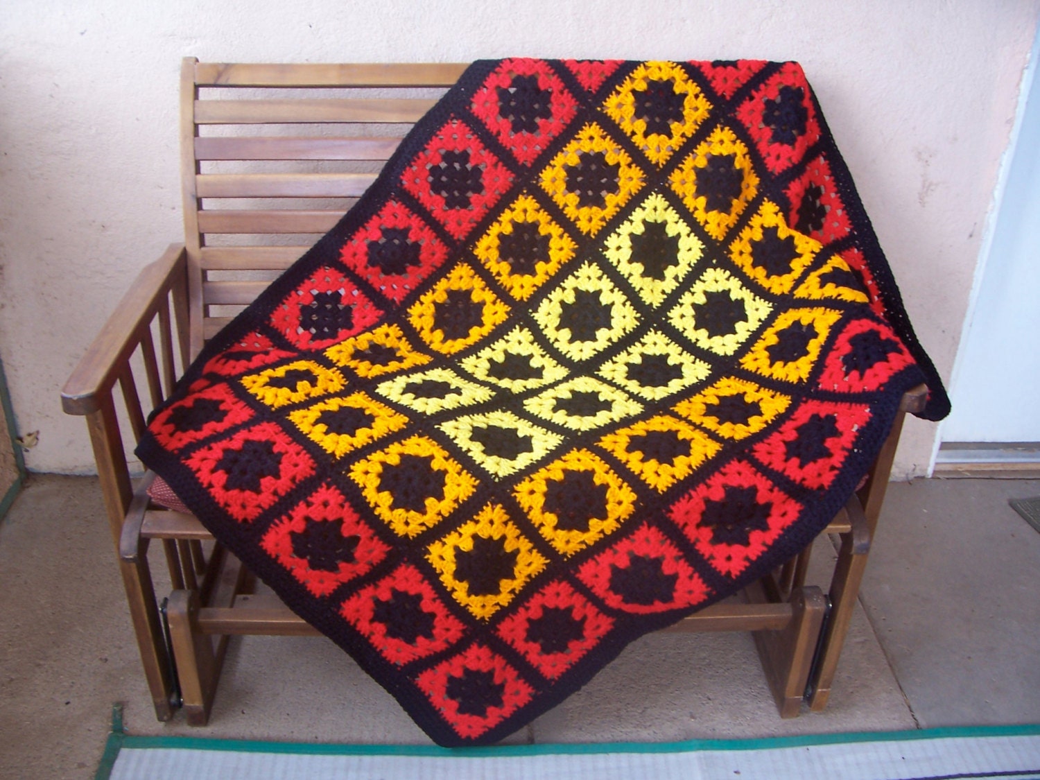 Poppies granny square afghan