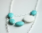 Light Blue Howlite and White Coral Chain Necklace