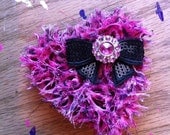 Pink Black Heart Hair Clip with Bow and Pink Rhinestone, Girl hair clip, Pageants hair accessory, Girl gift, Baby Shower Gift