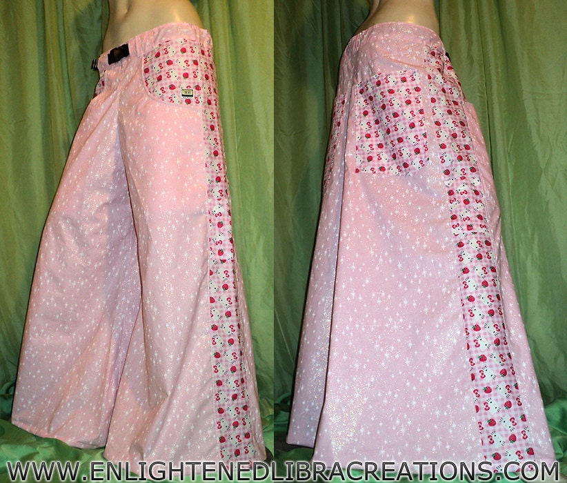 Pink Glittery Hello Kitty Rave Pants - One of a Kind - Ready to Ship Now - S/M/L - Phat Rave Pants Phatts Phatties Wide Leg