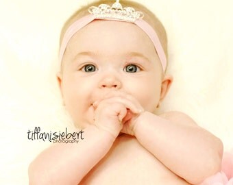 Baby Crown Headband-Princess Crown Headband-Newborn Headband-Baby Girl Headband-Toddler-Pink Flower Headband-Photo Prop