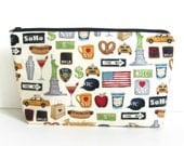 Large Cosmetic Bag / Makeup Bag New York City Zipper Pouch