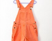 Vintage 90s Peach Orange Denim Dungaree Shorts. Pinafore , Grunge Revival By 'El Paso'
