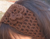 Herringbone Headwarmer, Crochet Floral Earwarmer, Flower Headwrap Crochet Headband