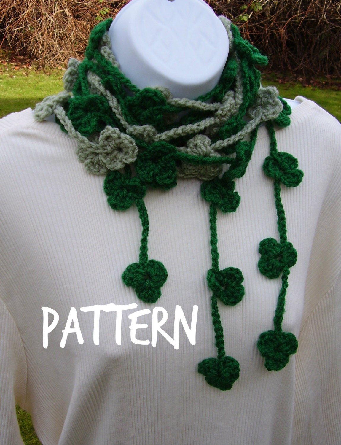 PATTERN -  Lucky Clover / Shamrock Lariat Scarf - Crochet Pattern - TREASURY Item