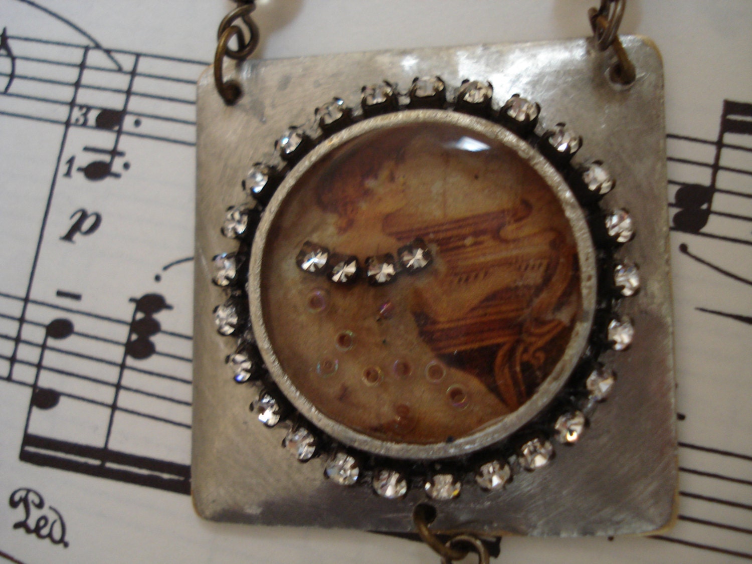 Girl Playing Piano Soldered Pendant OOAK