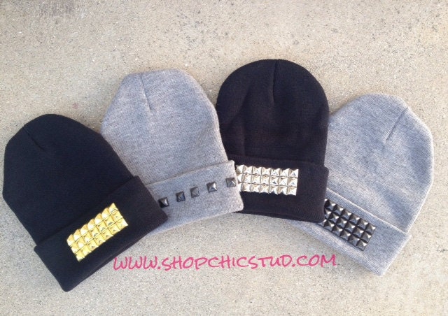 ON SALE - Studded Beanie Hat CHOOSE Stud Design & Color