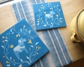 6x6 Turquoise Dala Horse and Floral Wreath Printed Tile Trivet