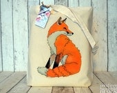 Red Fox Illustration Eco Cotton Tote Bag