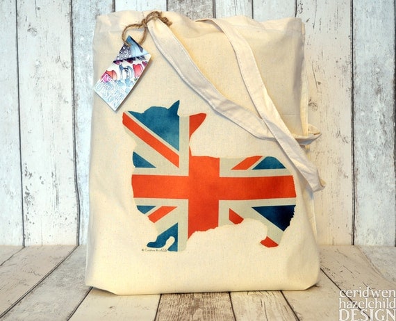 Union Jack Corgi Flag Illustration Eco Cotton Tote Bag