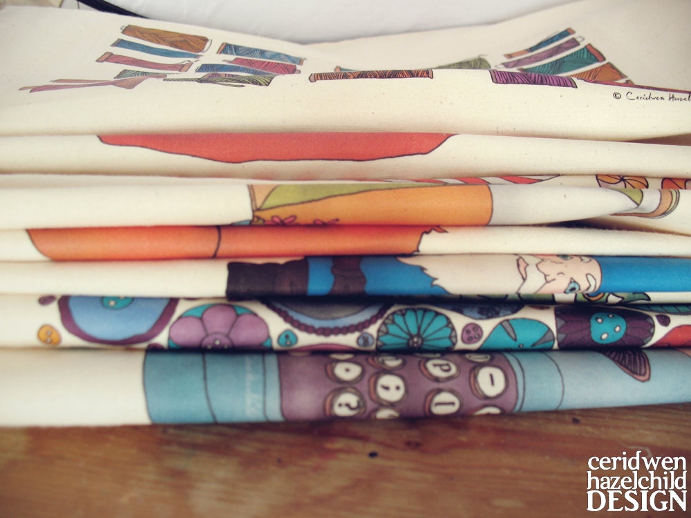 Vintage Teacups and Saucers Illustration Eco Cotton Tote Bag