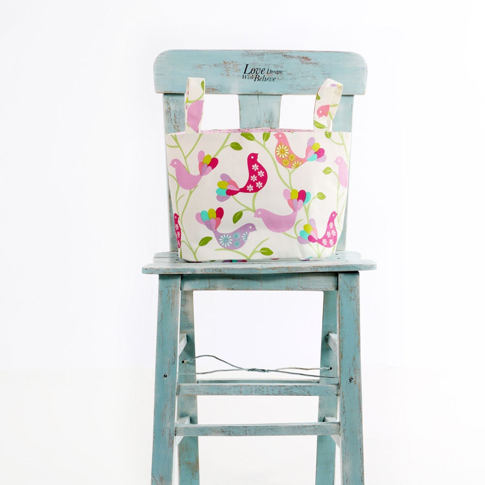 Fabric Organizer Bin Basket Container Multicolor Bird Print