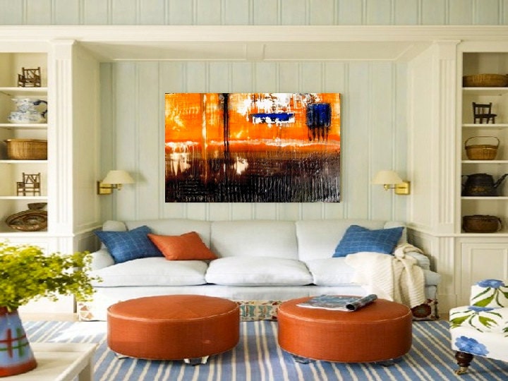 Textured Abstract Painting - Acrylic Painting - Original Art - Huge Wall Decor - Orange Brown - Rustic - 24x36