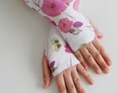 Fingerles gloves, Holiday gifts  - White fingerless gloves, Spring trends, flowers, branches, patterned arm warmers - stempunk, Victorian,