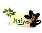 custom name sign MONKEY, personalized door name sign, green, children's room decor, nursery decoration, jungle door art, wooden door plaque