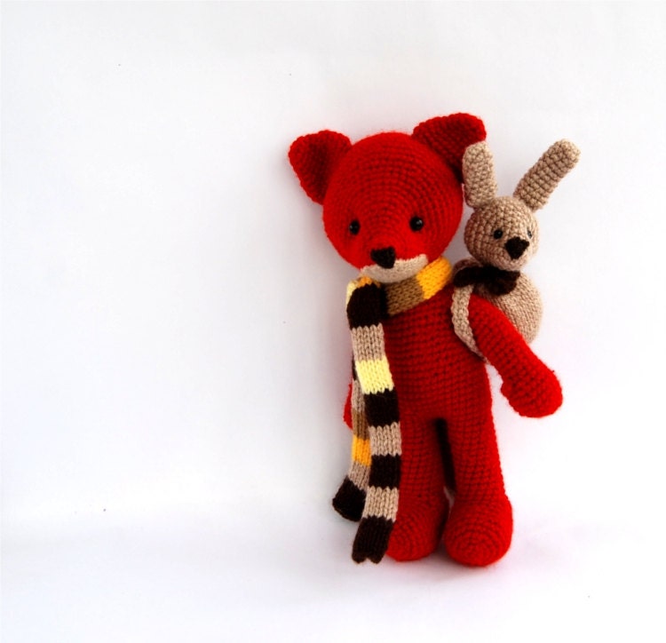 stuffed fox toy, amigurumi red animal, woodland crocheted toy for children, cuddly doll, outdoor actvity, trip, go outside, climb mountins