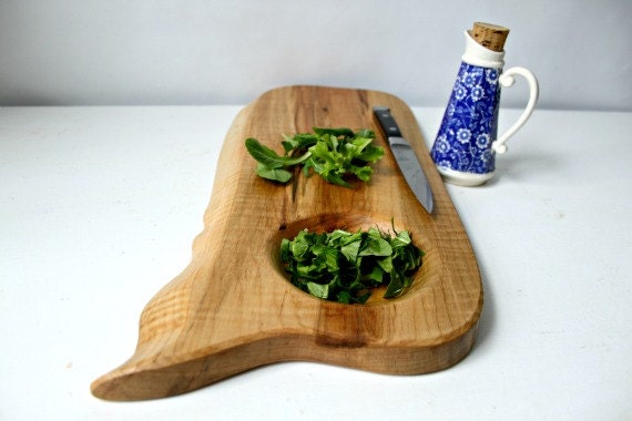 Maple wood cutting /serving board with hand carved bowl inset into board, sustainably harvested wood & natural oil finish