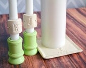 Square PERSONALIZED Unity Candle Ceremony Set Monogrammed - with holders - Gift Boxed