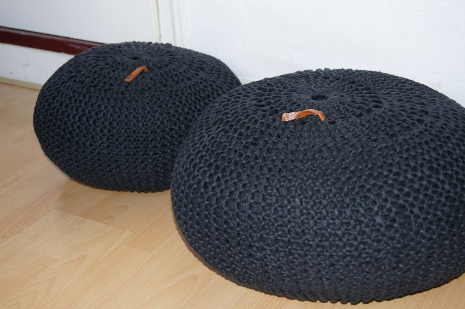 Black handmade knitted pouf/ floor cushion
