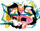 Dog Abstract Art by a rescue Bulldog - Blue Dog Print - Piper Stone - Photo - midnight, yellow, orange, fuchsia, black - 8x10