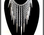 Black White & Silver Spike Chain Bib Choker Necklace