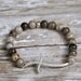 Light Brown Jasper Curved Pave Cross Beaded Bracelet