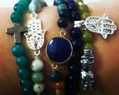 Green Faceted Agate and Pyrite Cross Bracelet